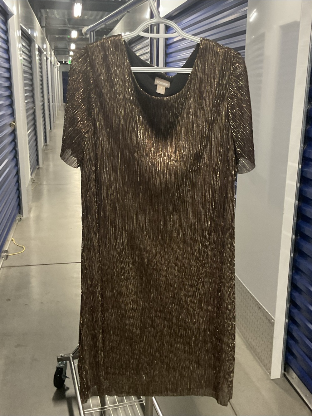 Chico's Shimmery Bronze Short-Sleeve Shift Dress